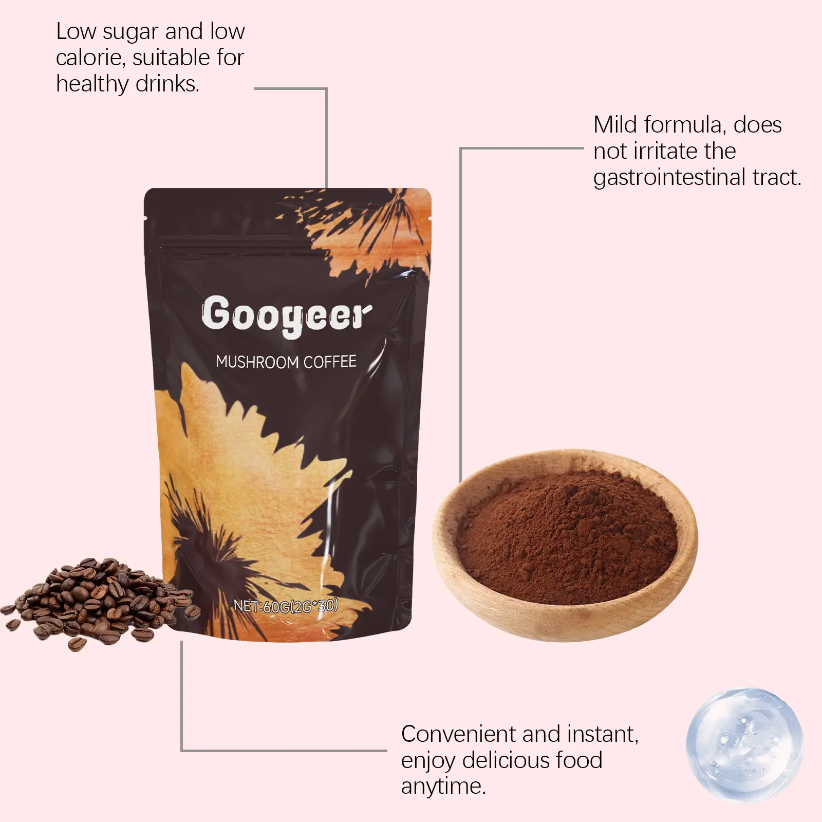 Mushroom Coffee Mix with Low Sugar Xylitol - Googeer 13 googeer mushroom coffee body treatment GO I03 0005 01 1132