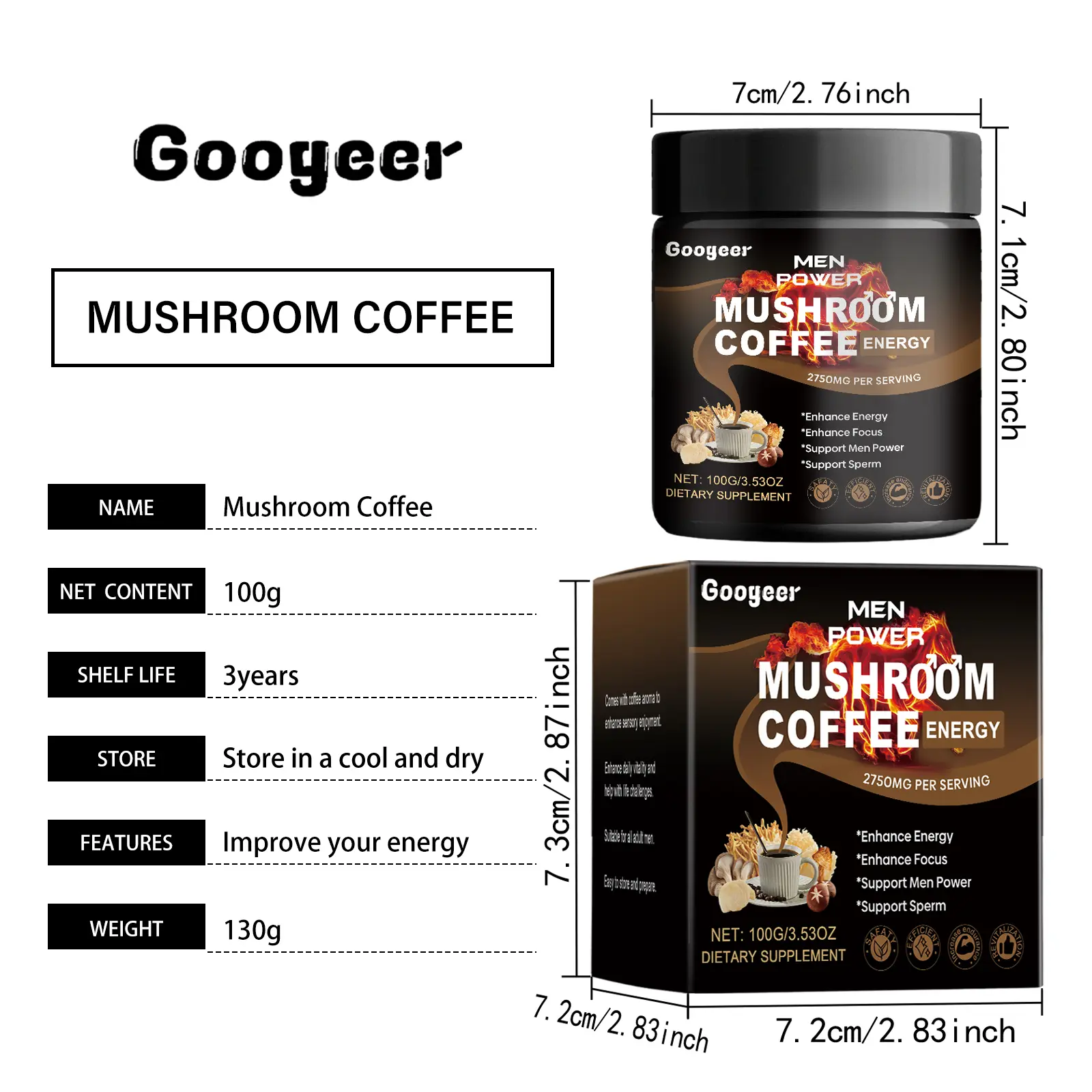 Mushroom Coffee for Men with Black Coffee & Xylitol - GoGetter 7 googeer mushroom coffee for men GO I03 0004 01 3859