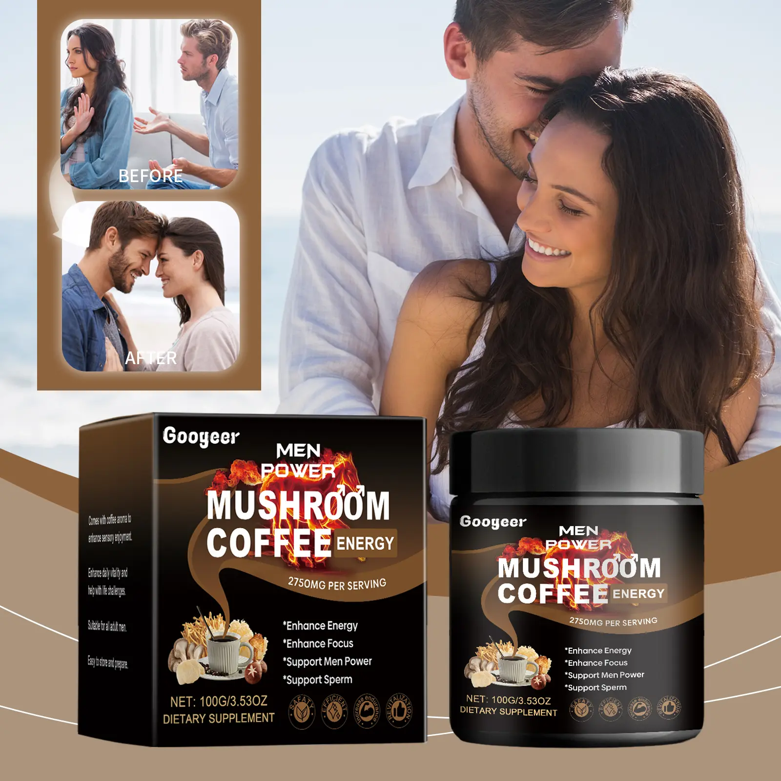 Mushroom Coffee for Men with Black Coffee & Xylitol - GoGetter 8 googeer mushroom coffee for men GO I03 0004 01 3860