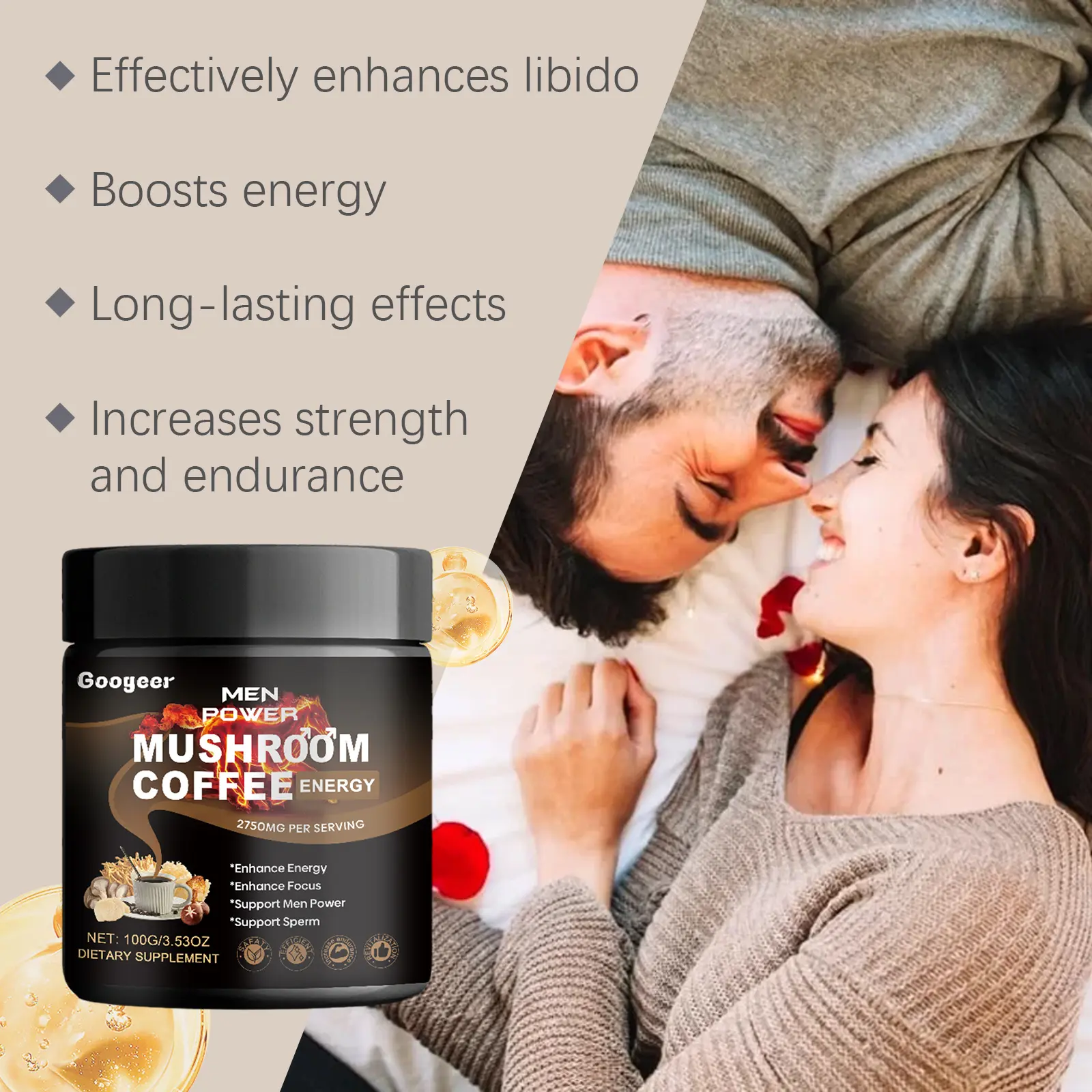 Mushroom Coffee for Men with Black Coffee & Xylitol - GoGetter 14 googeer mushroom coffee for men GO I03 0004 01 3866