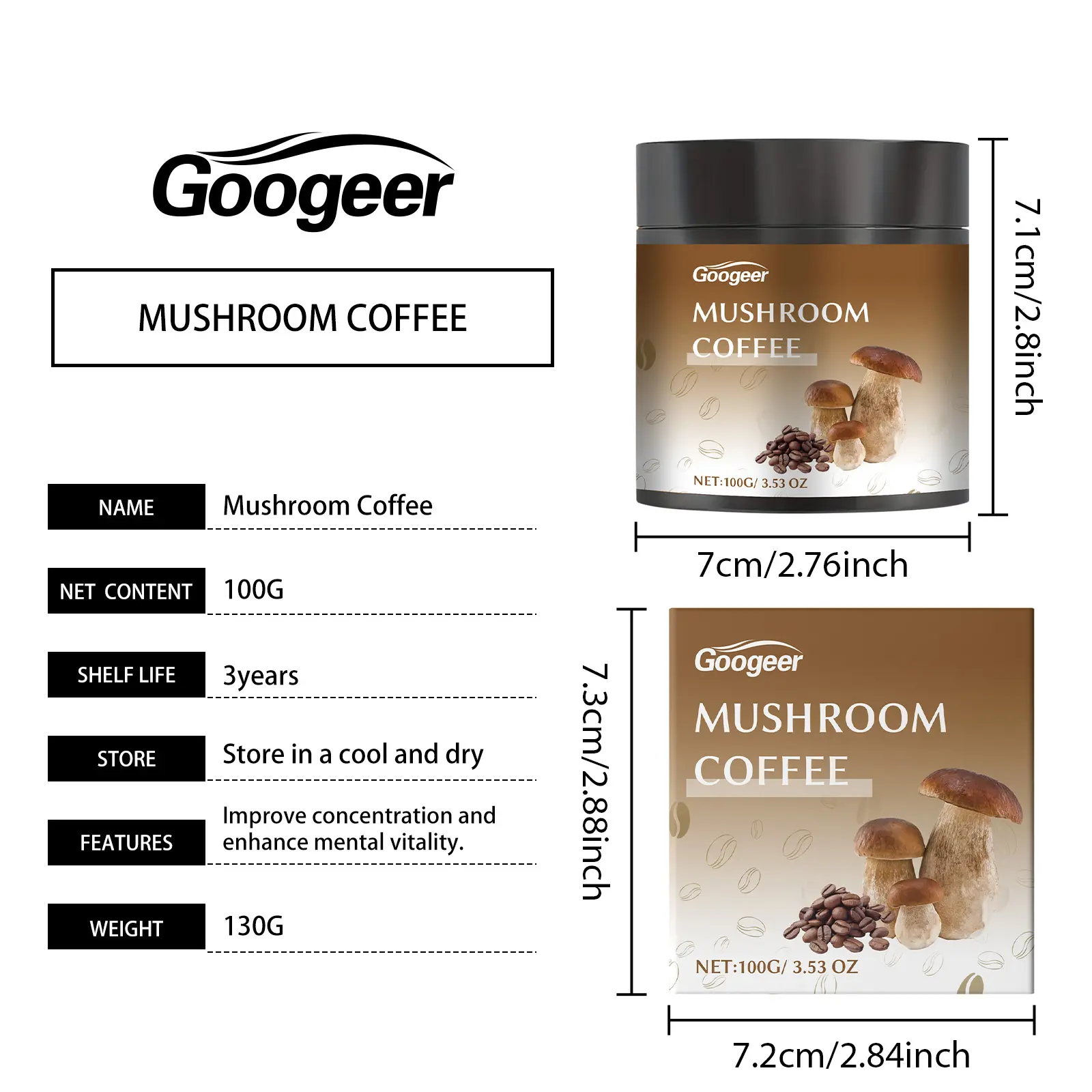 Mushroom Instant Coffee - Low Sugar & Low Calorie Blend 7 googeer mushroom instant coffee cure GO I03 0013 01 4536