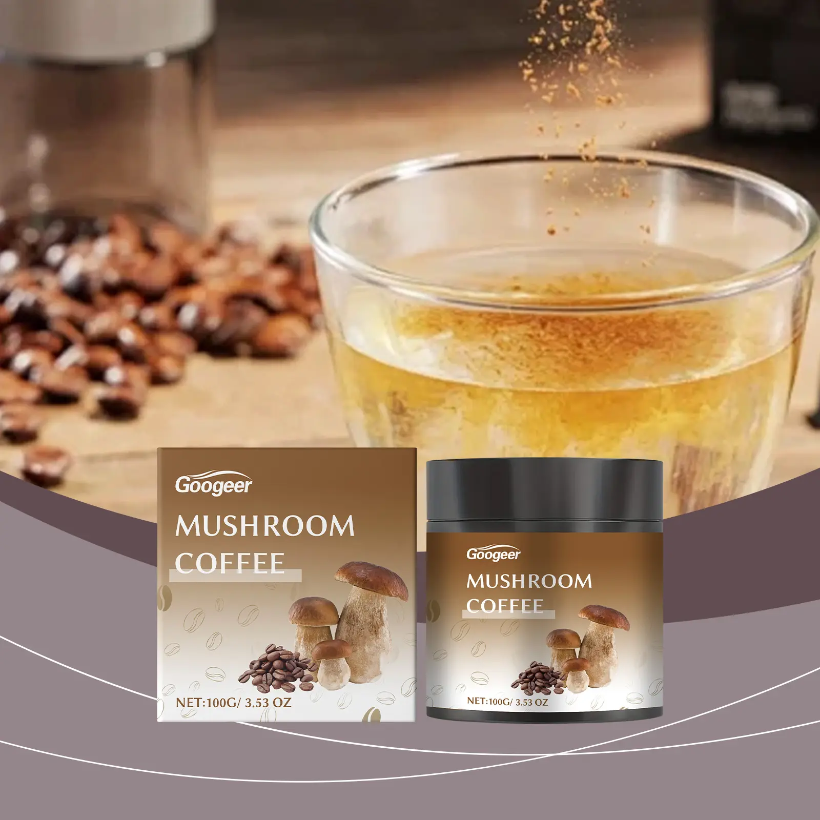 Mushroom Instant Coffee - Low Sugar & Low Calorie Blend 8 googeer mushroom instant coffee cure GO I03 0013 01 4537