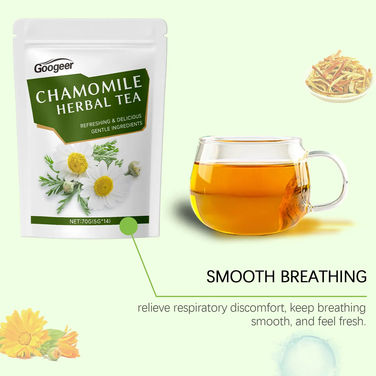 Chamomile Tea Bags with Orange Peel & Bergamot Soothing Blend Googeer 12 googeer natural chamomile tea bag GO I01 0023 01 526