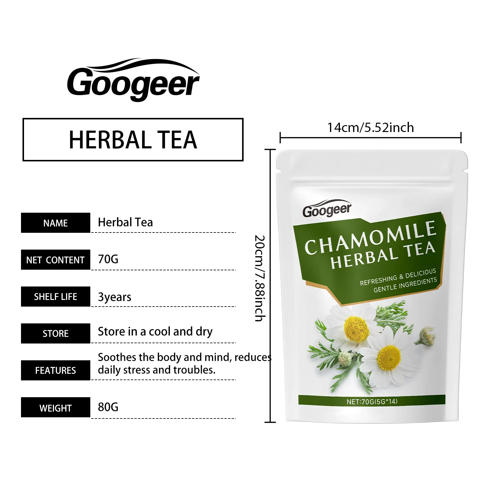 Chamomile Tea Bags with Orange Peel & Bergamot Soothing Blend Googeer 7 googeer natural chamomile tea bag GO I01 0023 01 529