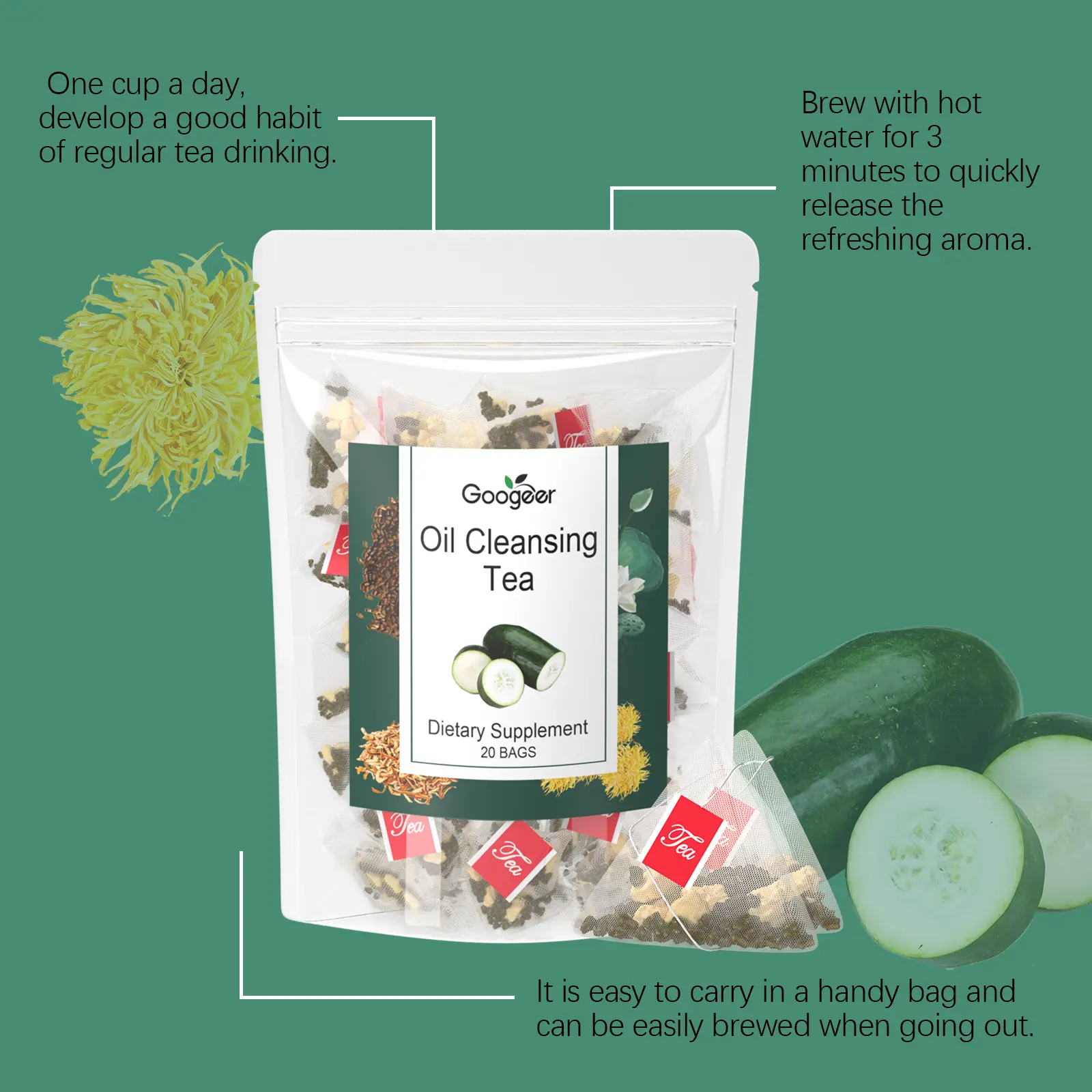 Herbal Tea Blend with Winter Melon, Lotus Leaves, and Cassia Seeds 13 googeer oil cleansing tea body GO I01 0027 01 4790