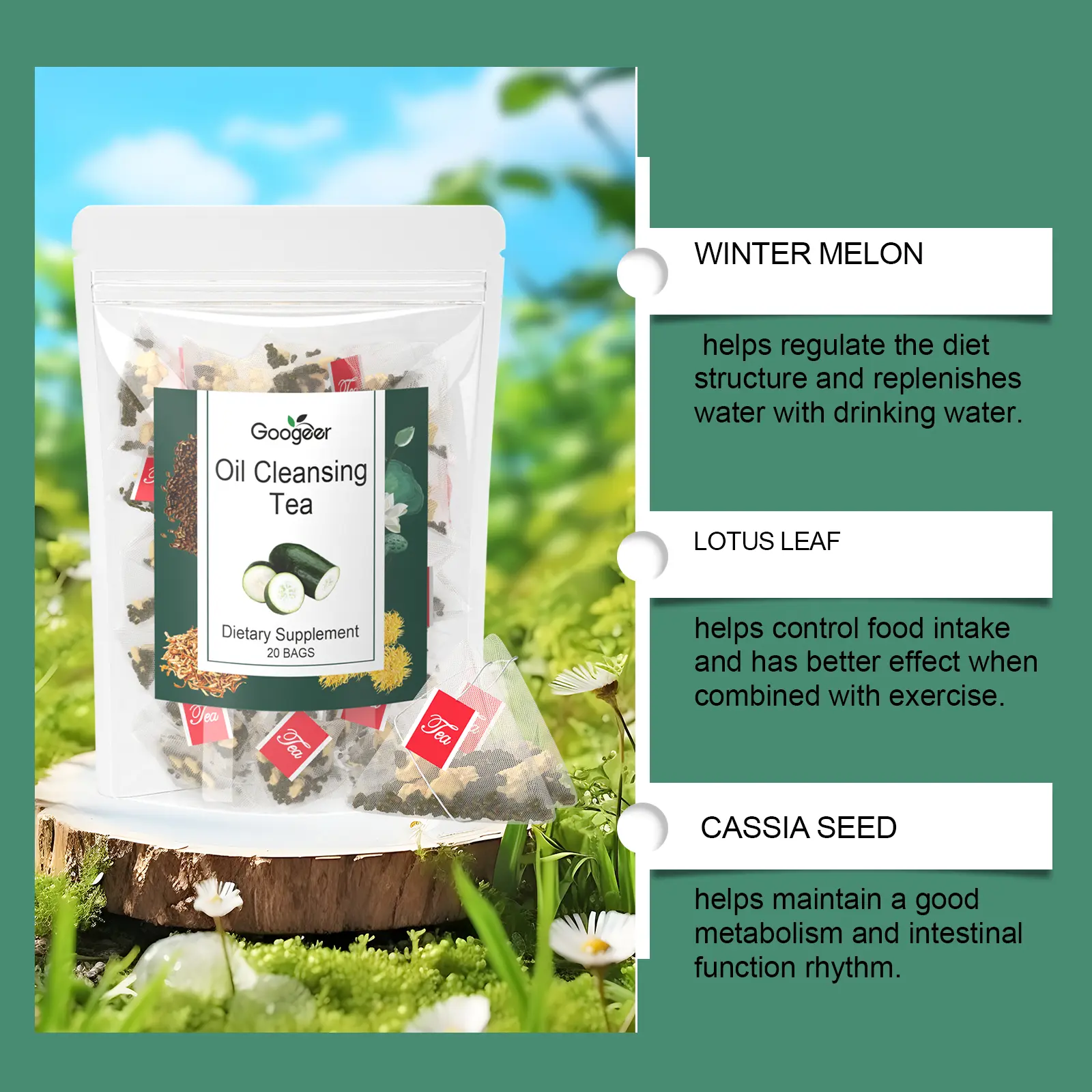 Herbal Tea Blend with Winter Melon, Lotus Leaves, and Cassia Seeds 11 googeer oil cleansing tea body GO I01 0027 01 4803