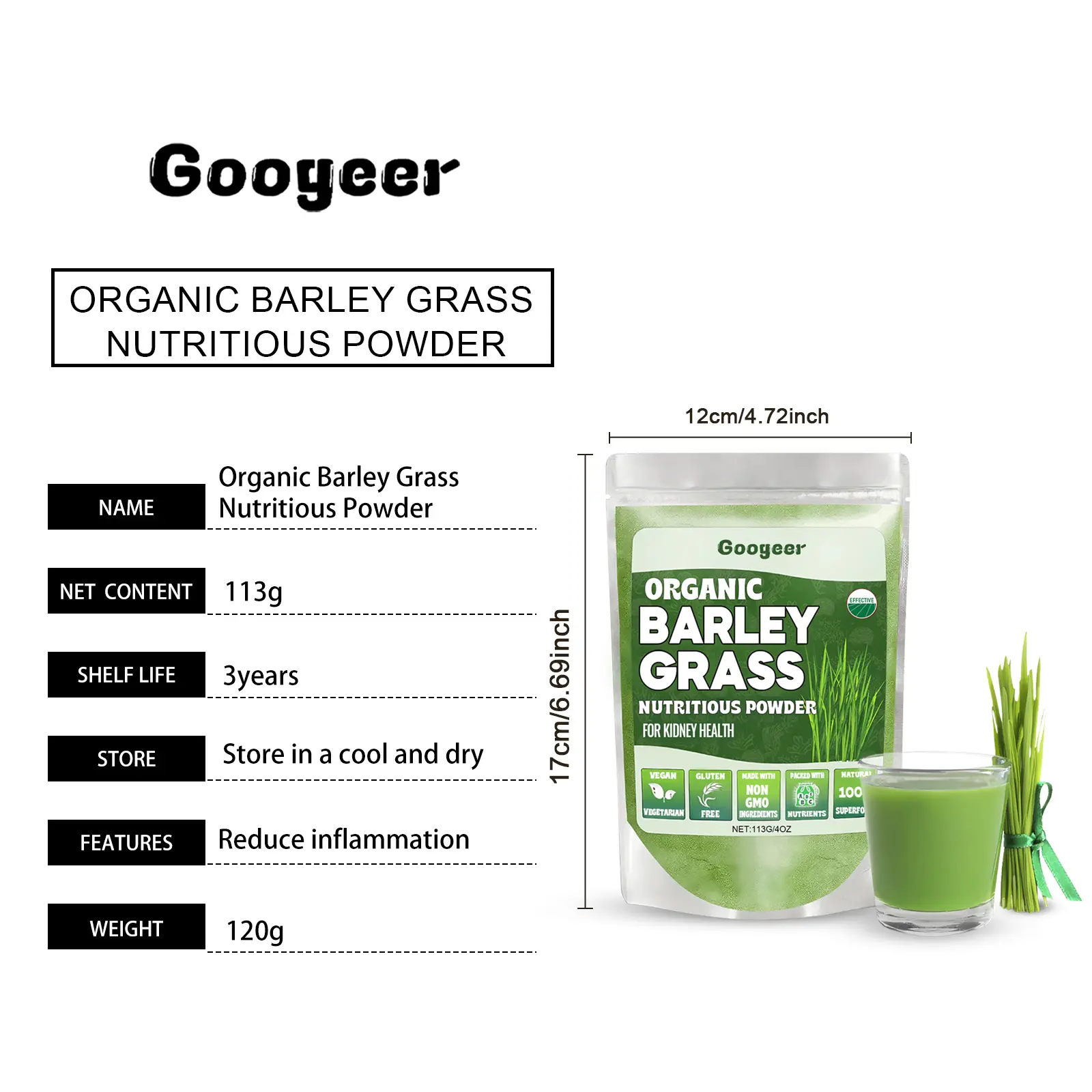 Organic Barley Grass Powder with Wheatgrass for Wellness | Googeer 7 googeer organic barley grass powder GOB07 A049 113 GN1 2848