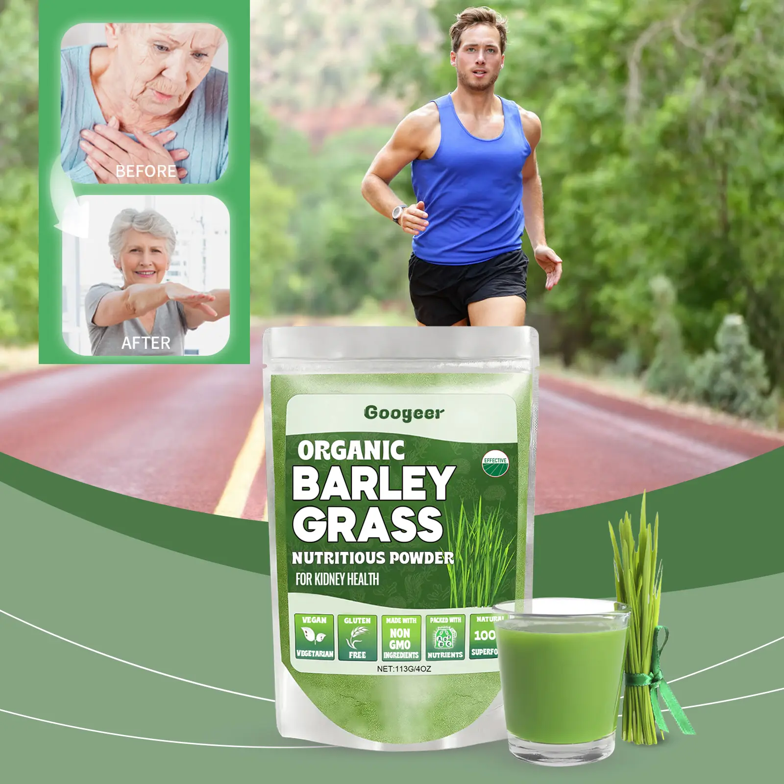 Organic Barley Grass Powder with Wheatgrass for Wellness | Googeer 8 googeer organic barley grass powder GOB07 A049 113 GN1 2849