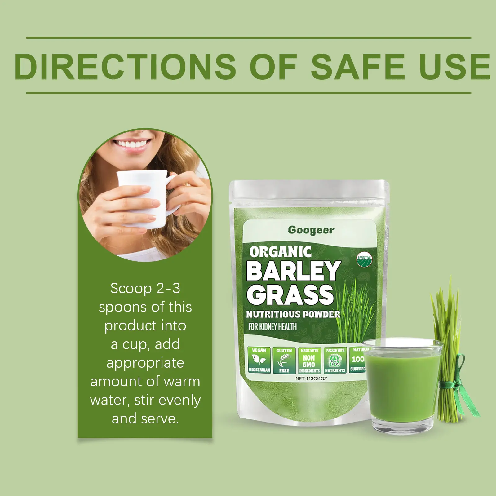 Organic Barley Grass Powder with Wheatgrass for Wellness | Googeer 10 googeer organic barley grass powder GOB07 A049 113 GN1 2851