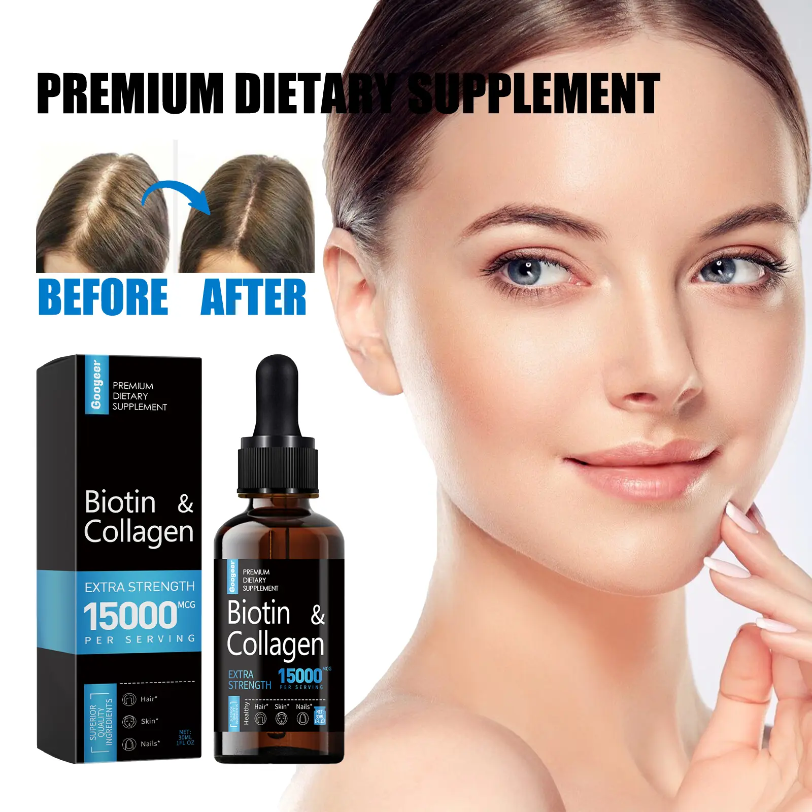 Biotin and Collagen Supplement for Hair, Skin, and Nails by Googeer 8 googeer premium dietary supplement skin hair GOI02 A017 30 BK1 1859