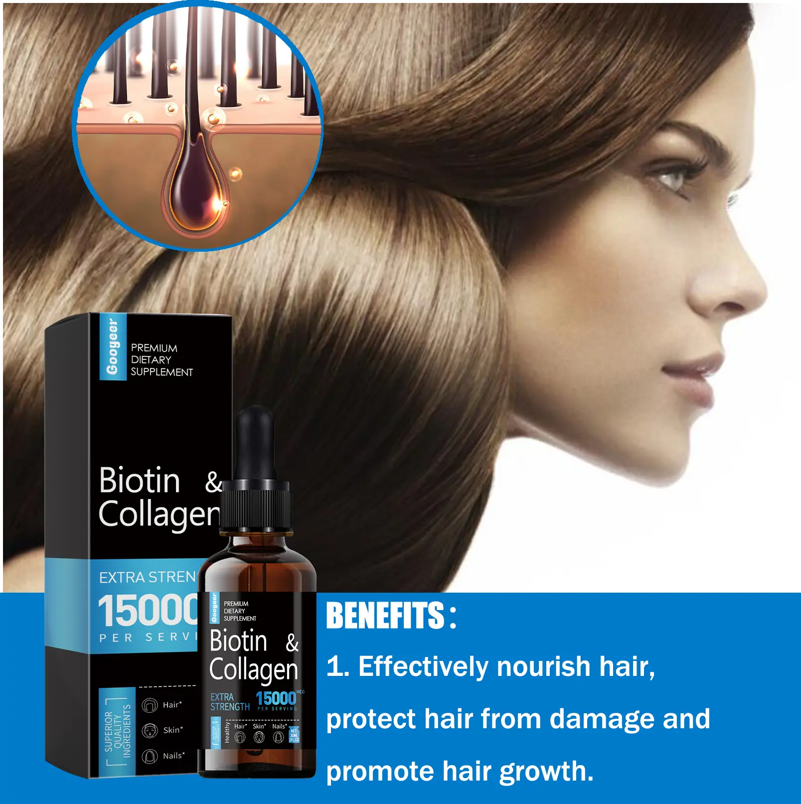 Biotin and Collagen Supplement for Hair, Skin, and Nails by Googeer 14 googeer premium dietary supplement skin hair GOI02 A017 30 BK1 1865