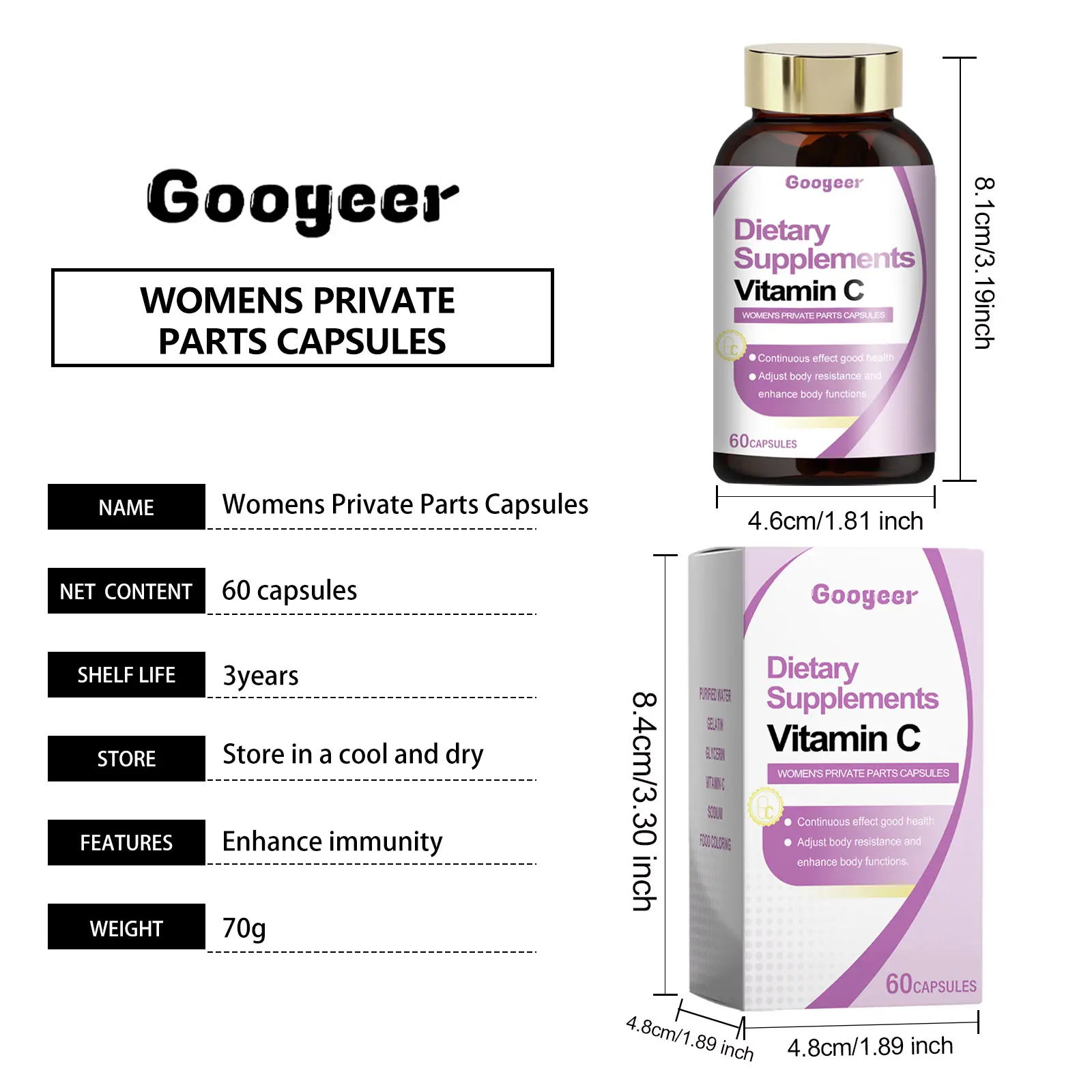 Probiotic Supplement for Women for Digestive and Vaginal Health - Googeer 7 googeer probiotic supplement capsule female GOB07 A035 60 WH1 2390