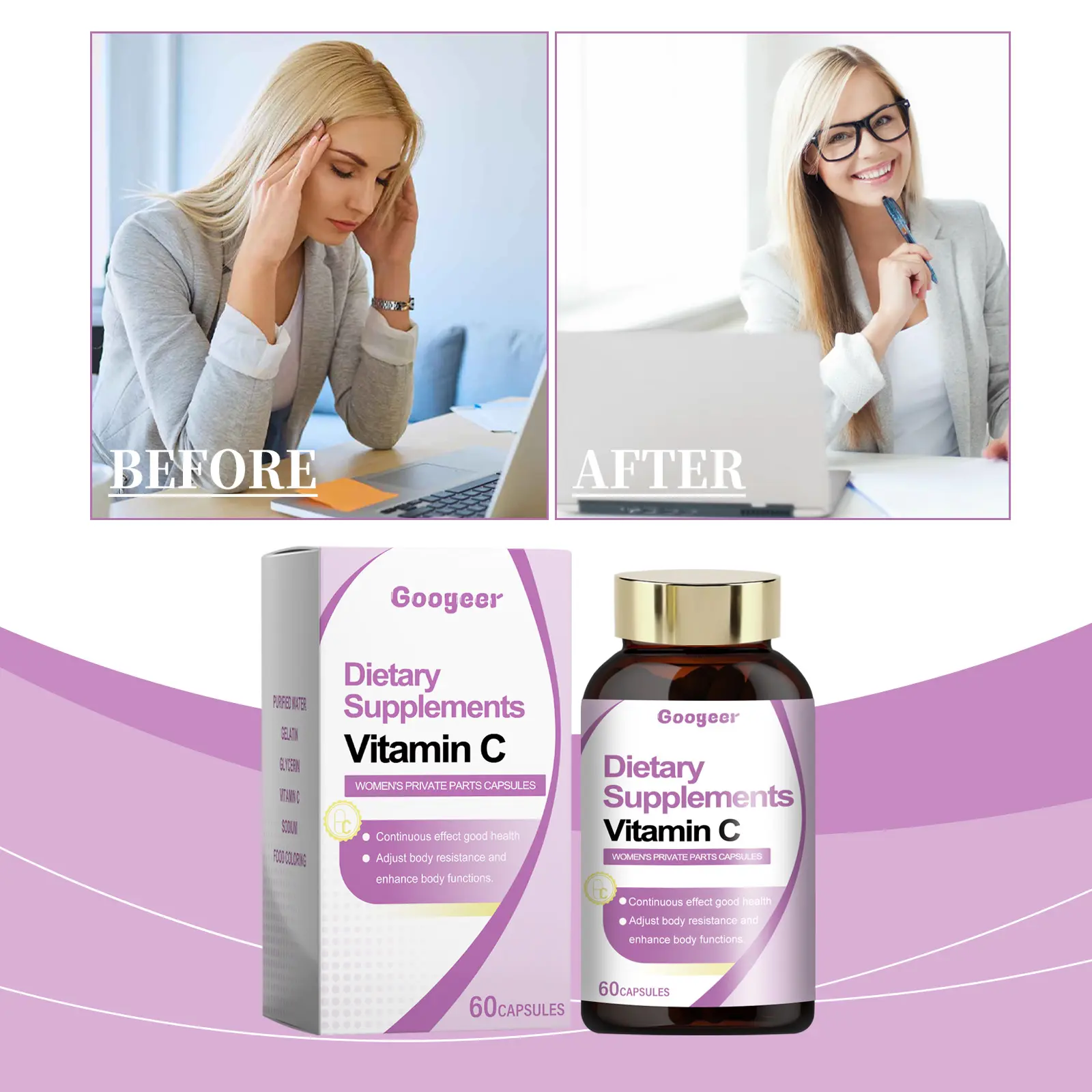 Probiotic Supplement for Women for Digestive and Vaginal Health - Googeer 8 googeer probiotic supplement capsule female GOB07 A035 60 WH1 2391