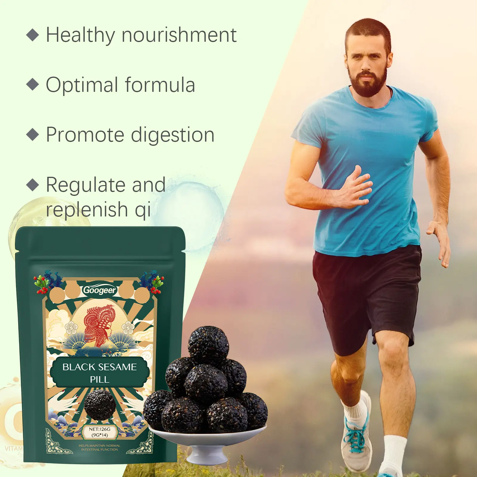 Pure Black Sesame Capsules for Hair Health and Thickness 12 googeer pure black sesame pill ingestion GO I02 0220 01 5033