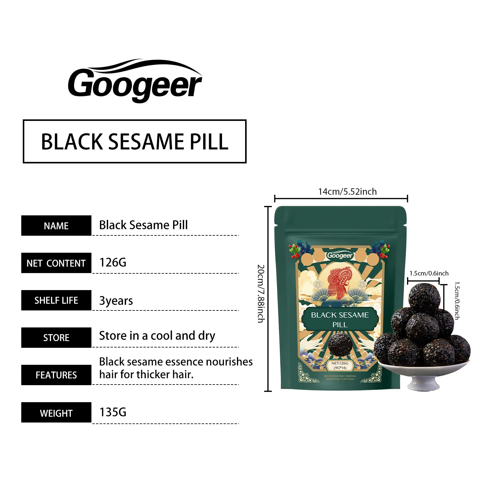 Pure Black Sesame Capsules for Hair Health and Thickness 7 googeer pure black sesame pill ingestion GO I02 0220 01 5776