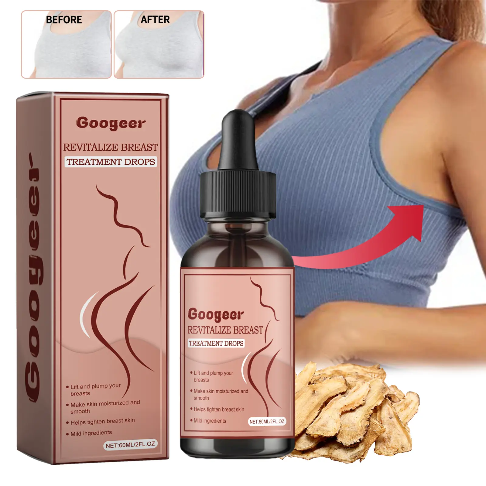 Breast Firming Drops for Lifting and Moisturizing - Googeer Revitalize 8 googeer revitalize breast treatment drops GOA06 A008 60 PK1 1219