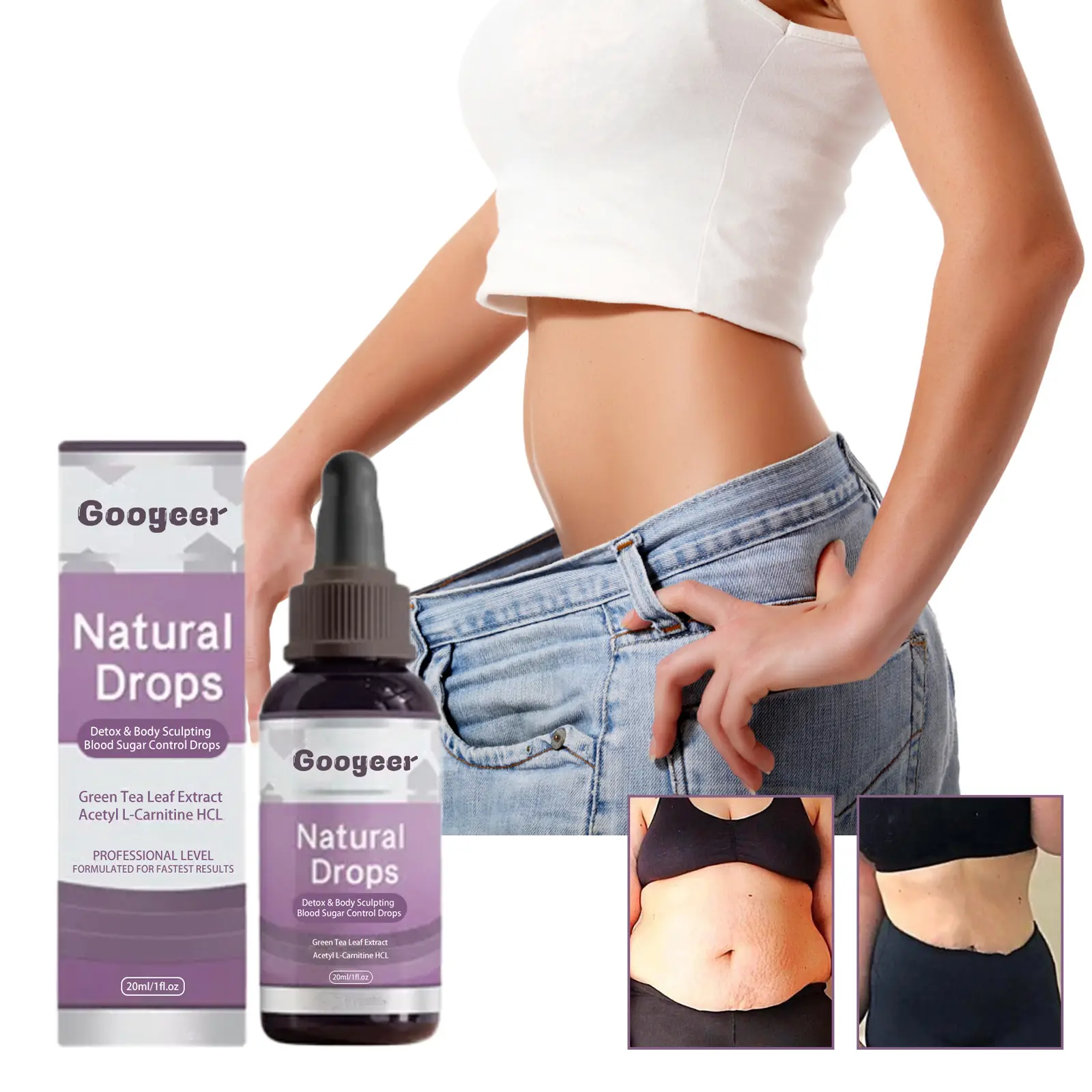 Body Care Essential Oil Drops with Acetyl-L-Carnitine & Green Tea - Googeer 8 googeer shaping drops abdominal tightening GOA08 A002 20 VT1 3300