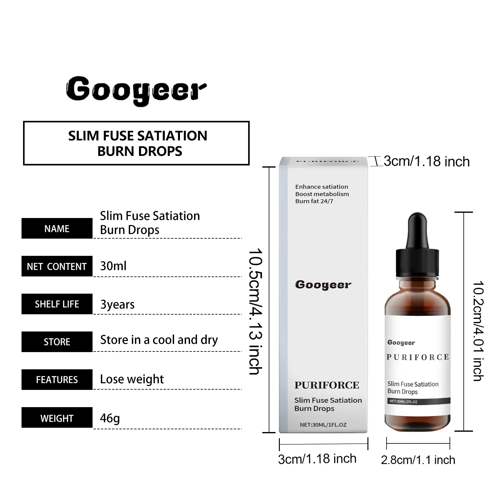 Herbal Extract Drops with Gluconolactone & Vitamin B1 by Googer 7 googeer slim fuse satiation burn drops GOI02 A055 30 WH1 2908