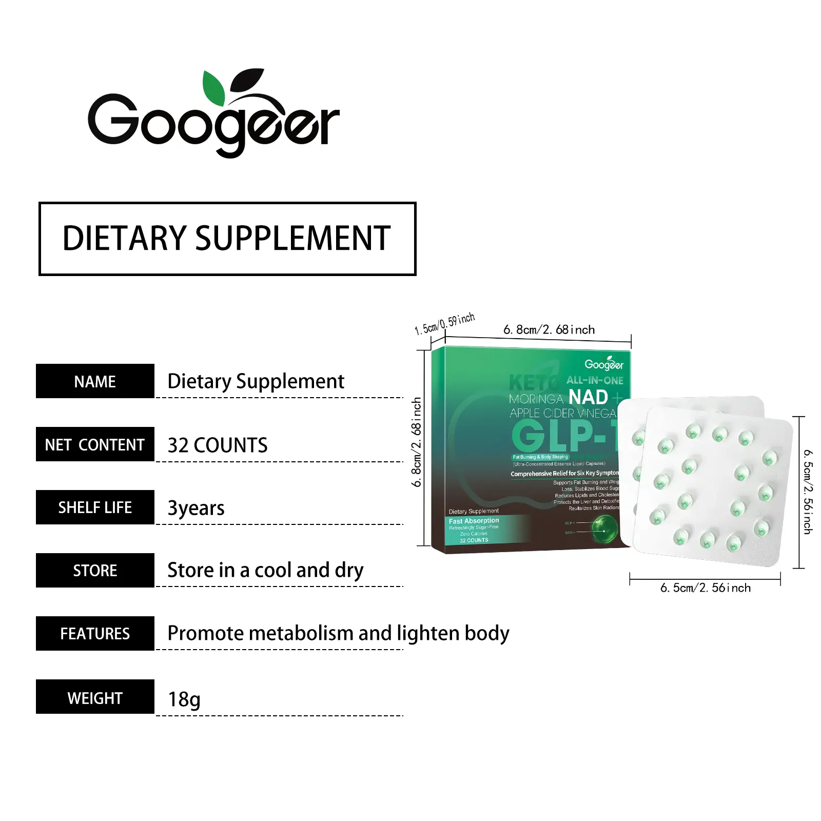 Apple Cider Vinegar & Moringa Leaf Popping Beads with NAD+ 7 googeer slimming healthy digestion GO I02 0230 01 5339