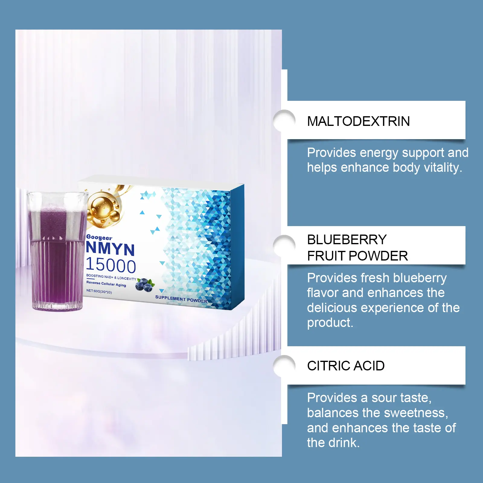 Blueberry Collagen Supplement Powder - Energy Support Formula 14 googeer supplement powder body GO A05 0001 01 4179
