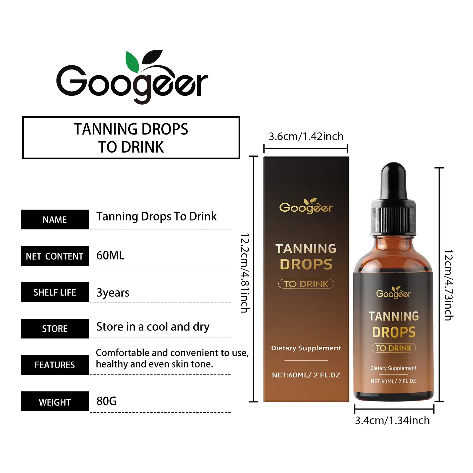 Skin Tone Drops Oral Supplement for Uneven Tone 7 googeer tan free tanning drops ingestion GO A06 0006 01 5161
