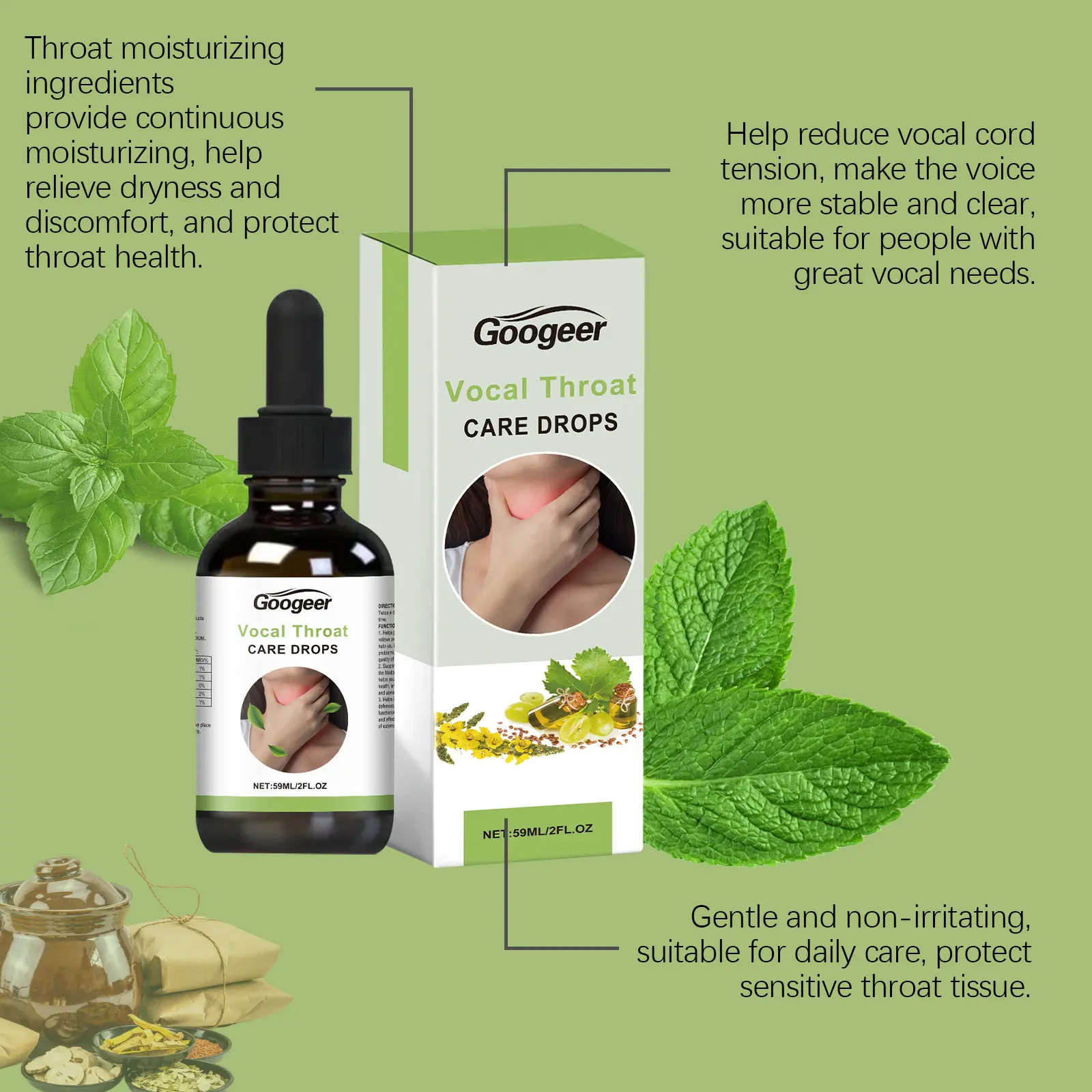 Soothing Throat Drops with Vitamin B1 & Mint for Daily Comfort - Googeer 13 googeer throat care drops GO B07 0081 01 1195