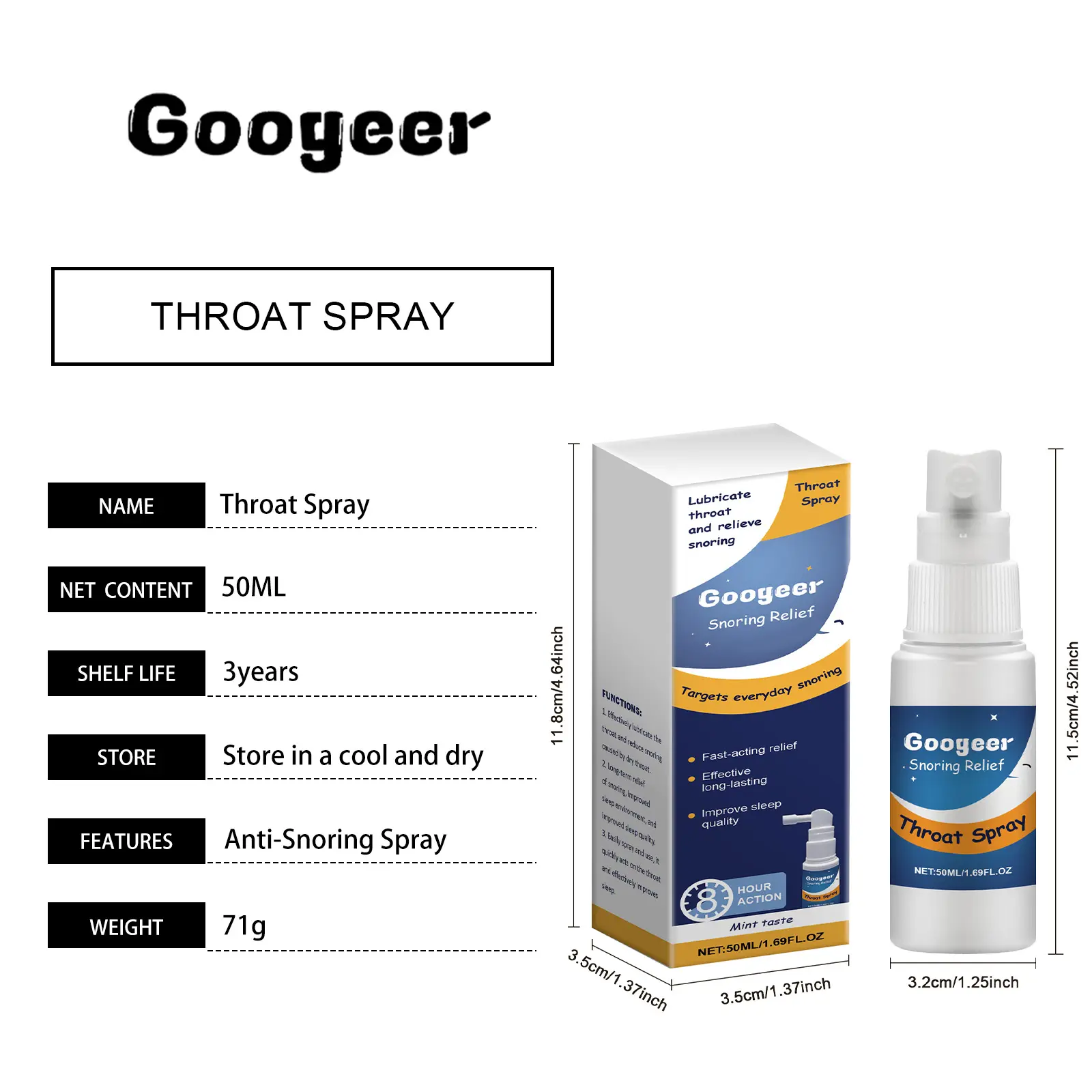 Herbal Throat Spray for Snoring Relief - Fast-Acting Formula 7 googeer throat spray body GO B03 0004 01 4213