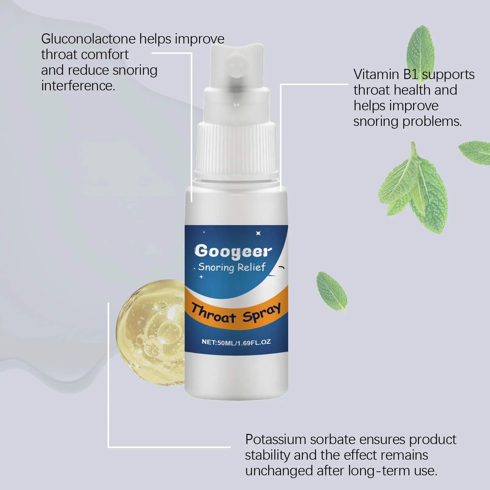 Herbal Throat Spray for Snoring Relief - Fast-Acting Formula 13 googeer throat spray body GO B03 0004 01 4217