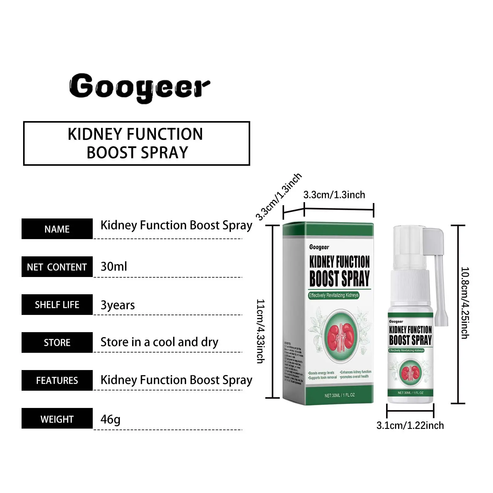 Kidney Support Herbal Oral Spray Natural Wellness Googeer 7 googeer tonifying kidney herbal spray GOI02 A043 30 WH1 2091
