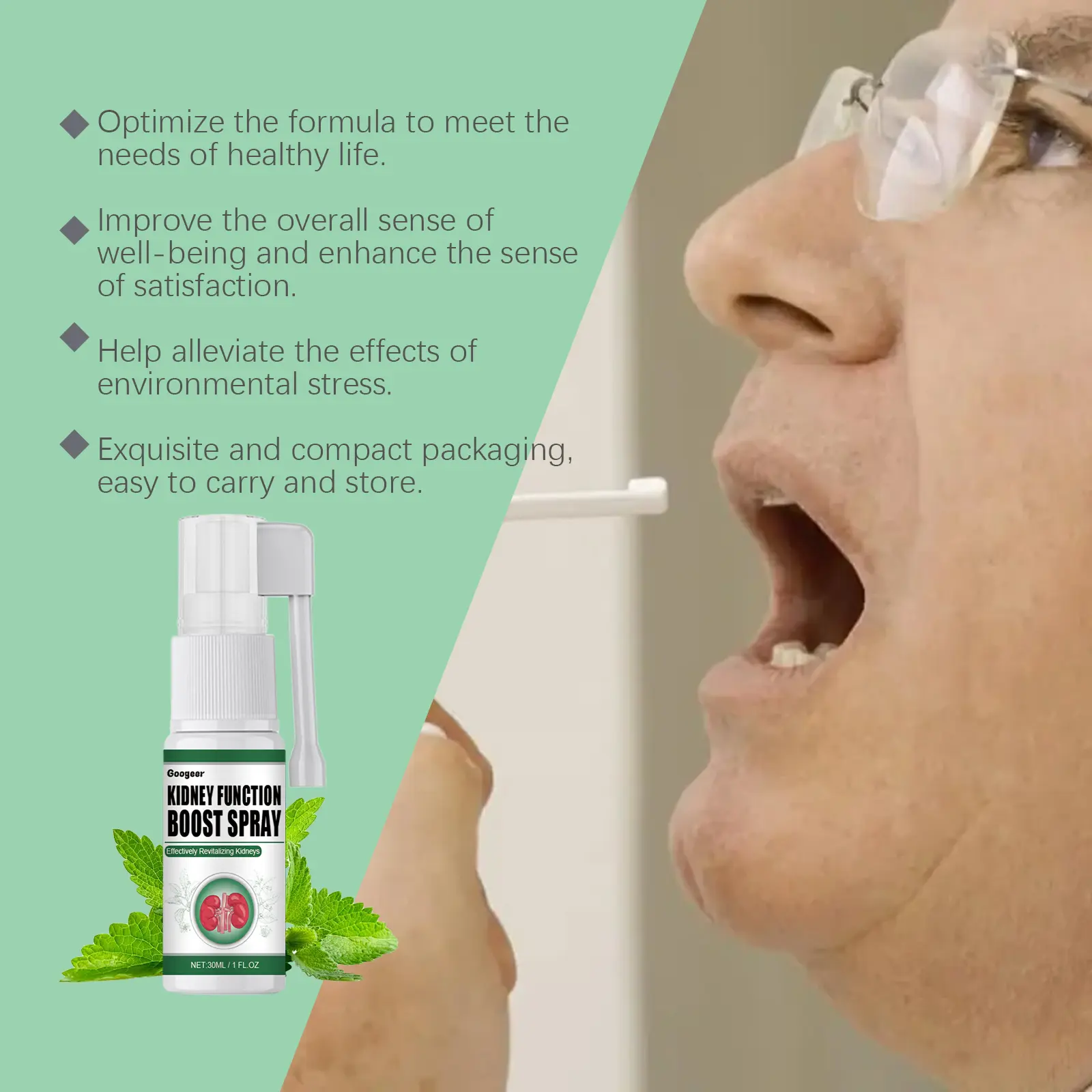 Kidney Support Herbal Oral Spray Natural Wellness Googeer 12 googeer tonifying kidney herbal spray GOI02 A043 30 WH1 2096