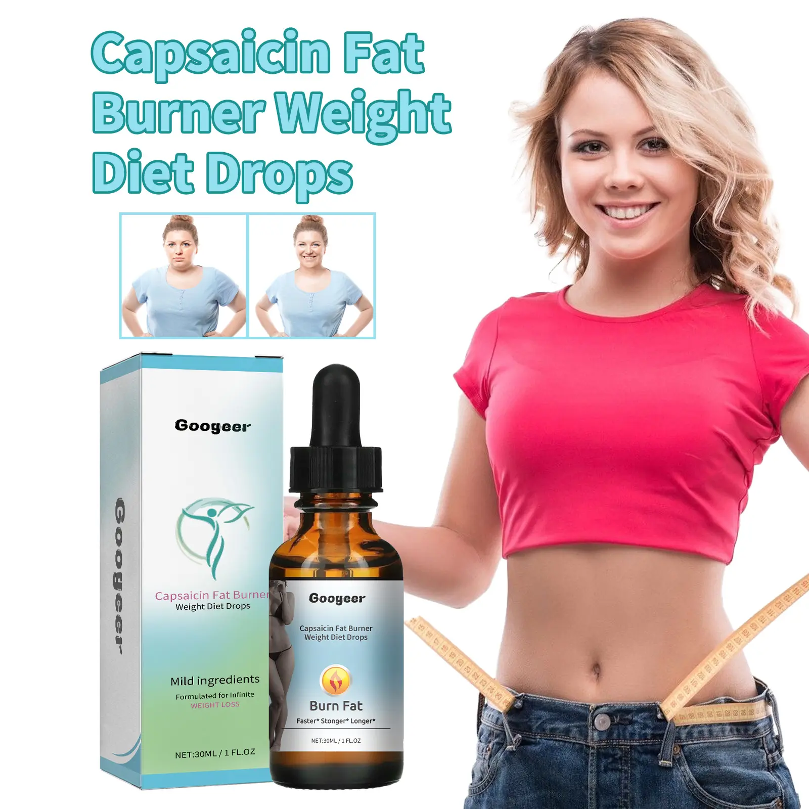Body Shaping Drops for Waist and Legs Firming - Googer 8 googeer toning drops energy waist legs GOI02 A008 30 MX1 1740