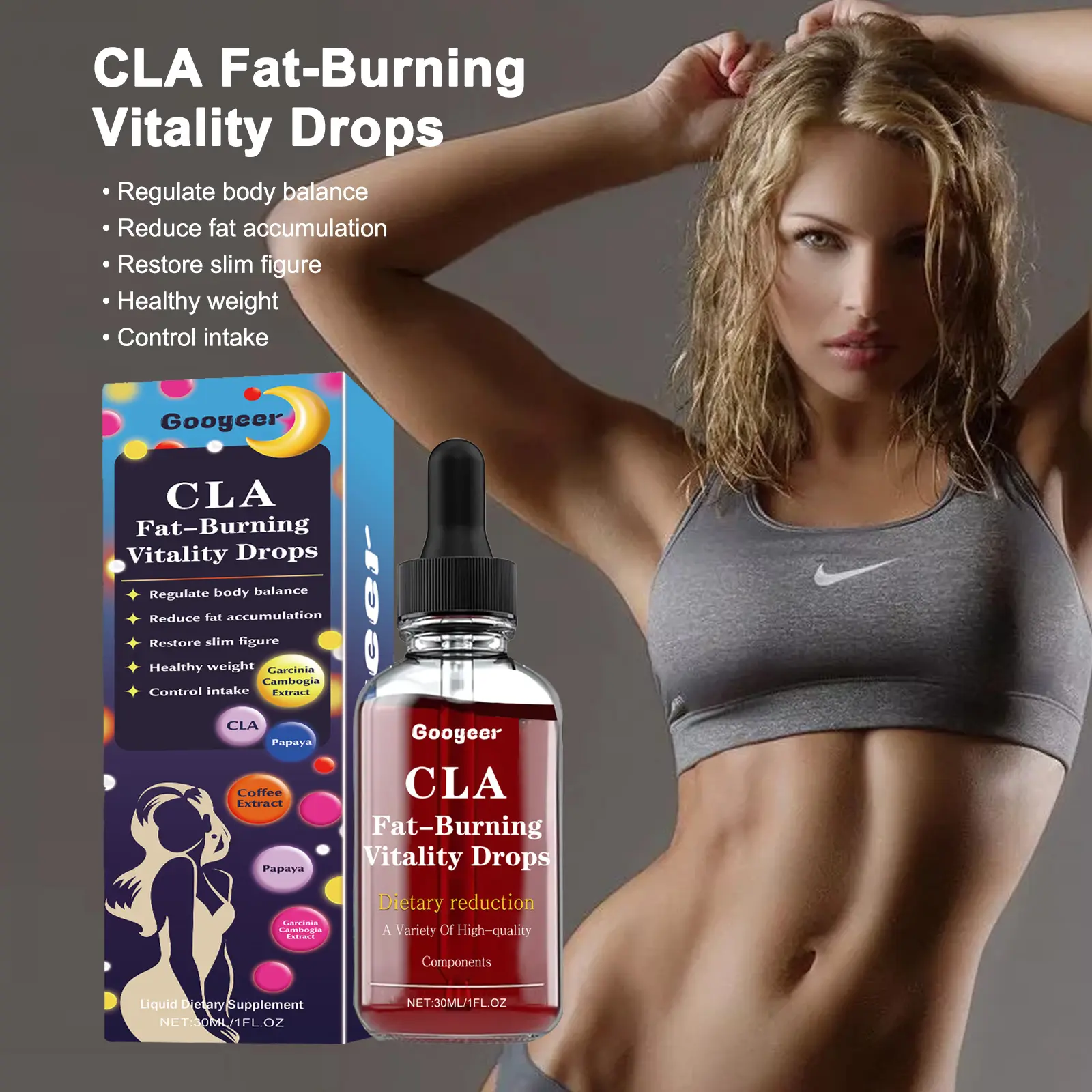 Body Toning and Firming Oral Drops for Metabolism Support - Googeer 8 googeer toning drops firming love handles GOI02 A007 30 MX1 1725