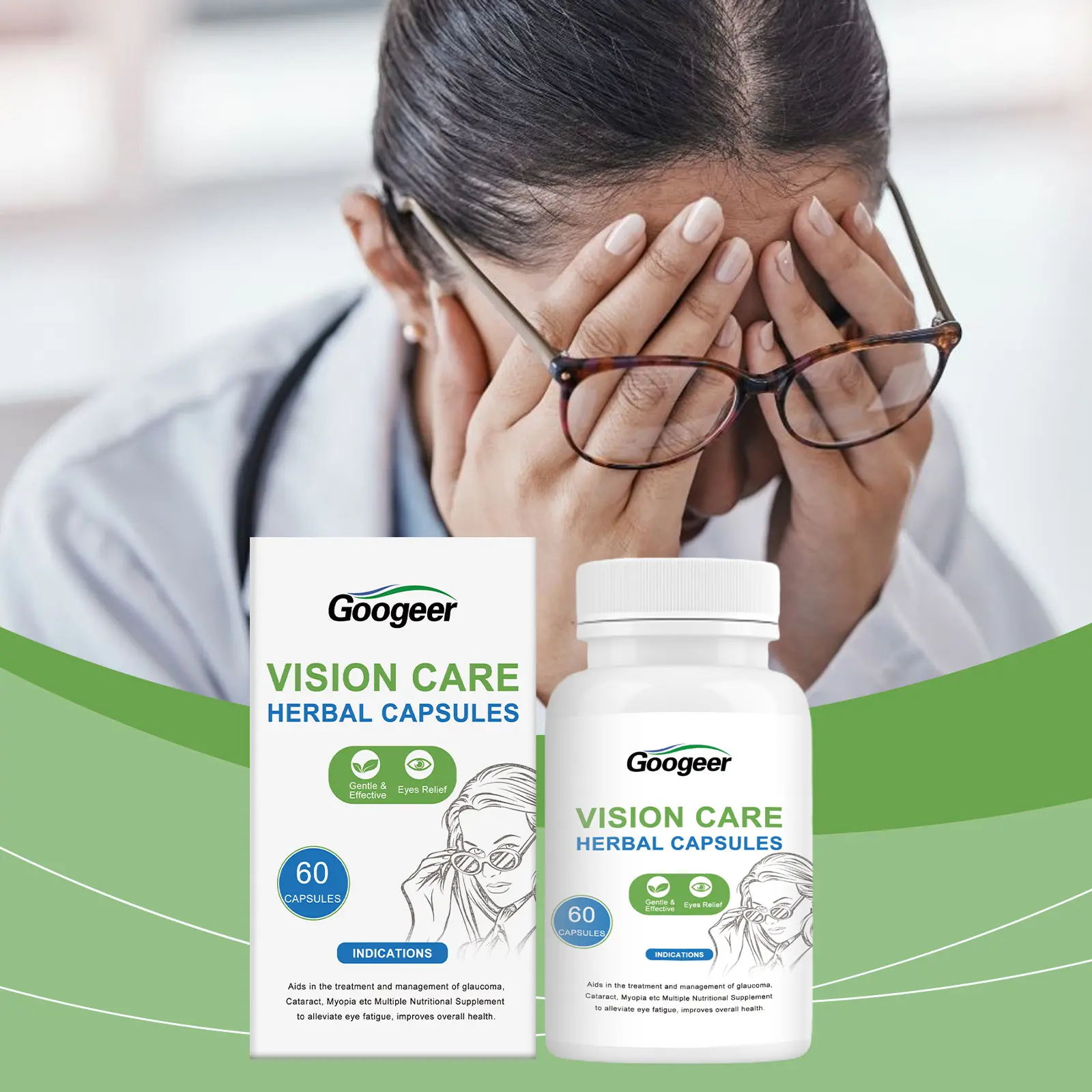 Vision Relief Herbal Capsules - Eye Care Support 8 googeer vision relief capsules herbal GO I02 0197 01 4509