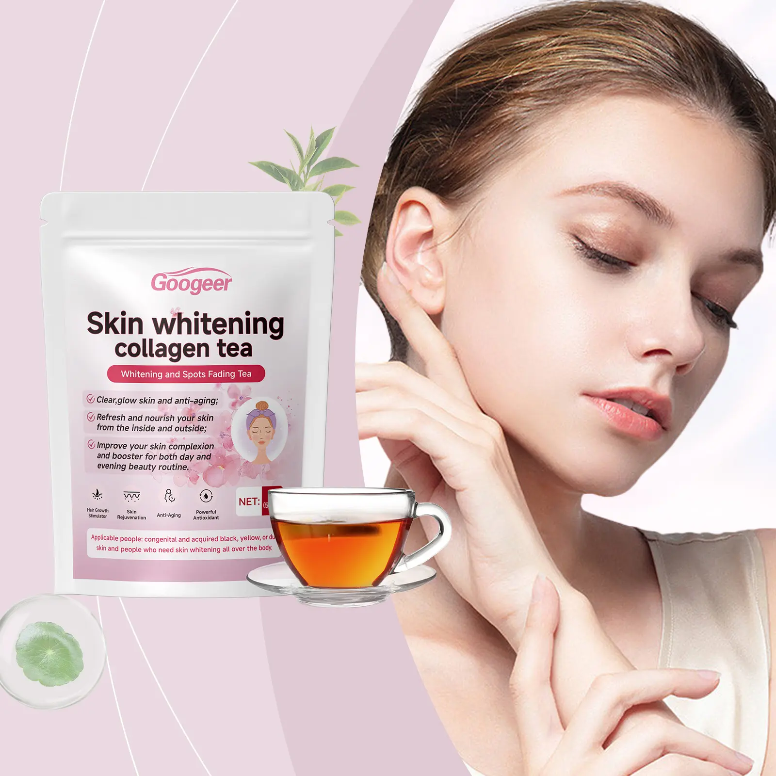 Brightening Collagen Tea for Skin Radiance with Green Tea & Tuckahoe - Googeer 8 googeer whitening collagen tea GO B06 0002 01 953